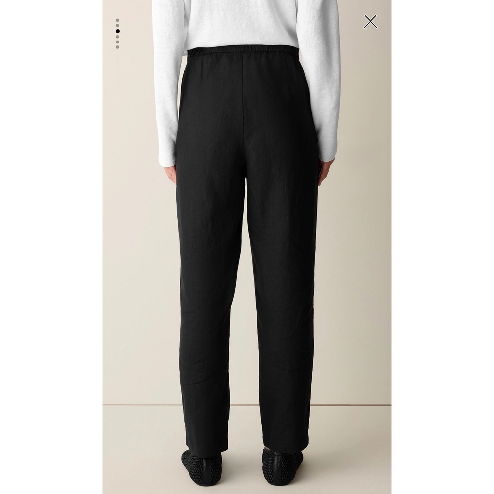 Eileen Fisher Black Organic Linen Tapered Pants Size Medium M Elastic Waist - Picture 3 of 8